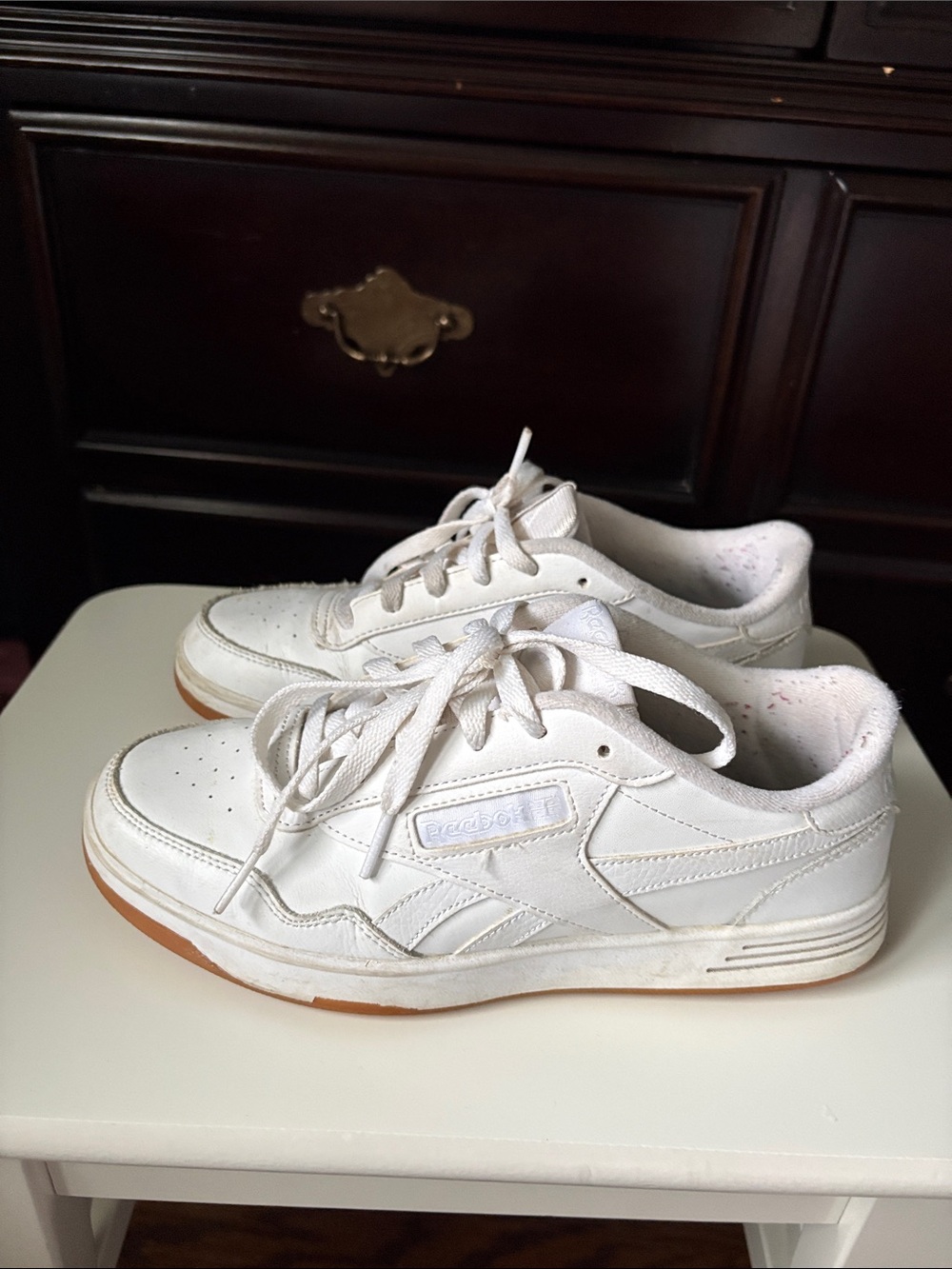 Reebok White Leather Sneakers with Gum Outsole